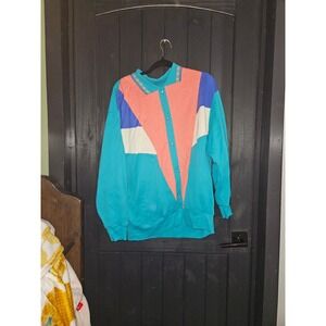 Vibrant Geometric Colorblock Button Up Long Sleeve Shirt Women's